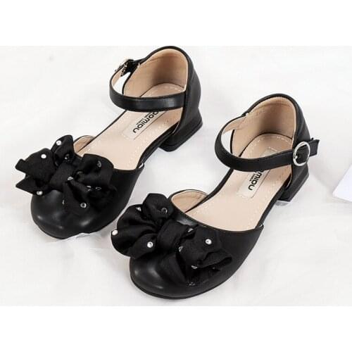 Fashion Crystal Bow Kids Princess High Heels Leather Shoes For Girl Beach Shoes Children Summer Sandal 3 5 6 7 8 9 10 11 12 Year