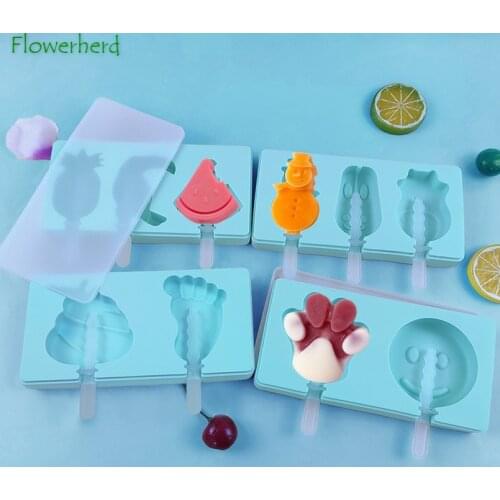 Cartoon Silicone Ice Cream Mold DIY Popsicle Mould with Lid and Stick Snowman Smiley Platinum Ice Cream Ice Molds