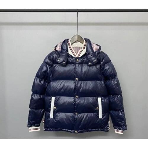 2021 Fashion Brand Men Coats Slim Fit Hooded Short Down Jacket Striped Spliced Solid Thick Casual Winter Clothing