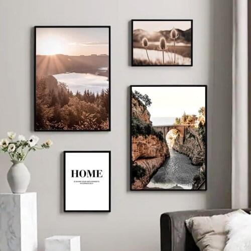 Fall Mountain Waterfall Sea Clover Home Wall Art Canvas Painting Nordic Posters And Prints Wall Pictures For Living Room Decor