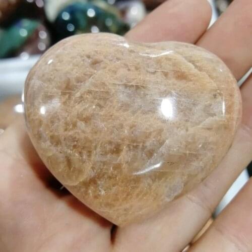 Natural orange moonstone heart palm stone mineral specimen crystal stone Love ornament Healing Gifts