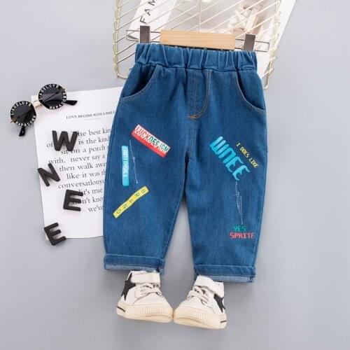 2021 New Children Spring Autumn Kids Cartoon Trousers Fashion Girls Waist Children Boys Hole Jeans Pants Baby Infant Clothing