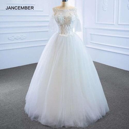 RSM66768 White Elegant Applique Print Pattern Wedding Dress 2021 Transparent Lace Backless Customizable Party Skirt