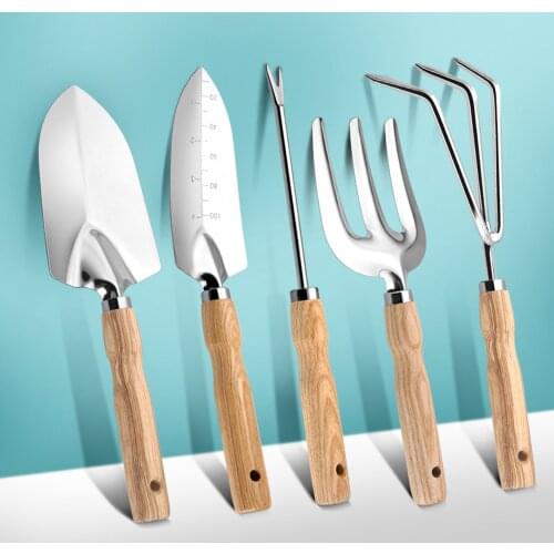 5 PCS/Set Mini Garden Shovels Claw Tool With Wooden Handles DIY Bonsai Tools For Limited Areas Flower Potted Plant Wholesale