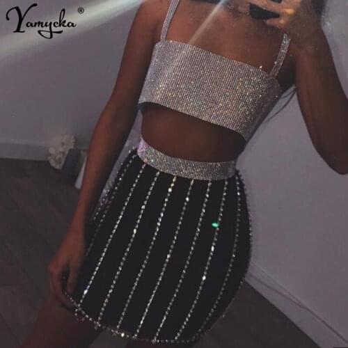 Sexy Metal Chain crystal Diamond Summer Dress Women Halter Silver Tassel Body Sequins Luxury Night club Party Dresses vestidos