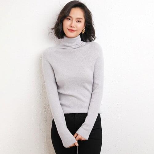 Womens Autumn Winter Warm Sweater Knitting Jumper Female Sweater 100% Cashmere Merino Wool Turtleneck Long Sleeve Sweater