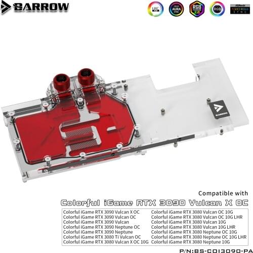 BARROW Water Block use for Colorful iGame RTX 3080 Vulcan X OC/Neptune OC GPU Card LRC2.0 Full Coverage Copper Radiator A-RGB