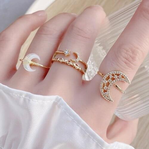 YIZIZAI High Quality Star Moon Ring for Women AAA Cubic Zirconia Plated 14k Real Gold Rings Gift Jewelry Bohemia Anillos Bijoux