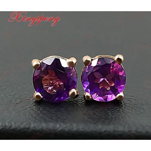 18 k rose gold with 100% natural Amethyst earrings color of fire Fine jewelry contracted