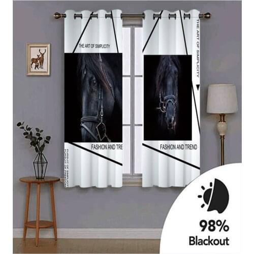 Window Blackout Luxury 3D Curtains set For Bed White black horse room Living room Office Hotel Home Wall Decorative