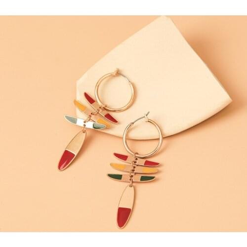 Origin Summer Unique Red Green Yellow Colour Geometric Metal Dangle Earrings for Women Ladies Round Hoop Earrings Accessories