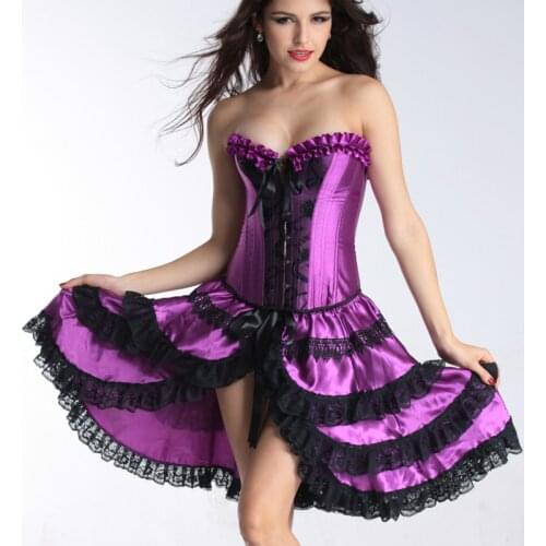 Festival Lady Gothic Steampunk Corset With Skirt Costume Slimming Waist Outfit Elegant Purple Royal Court Halloween