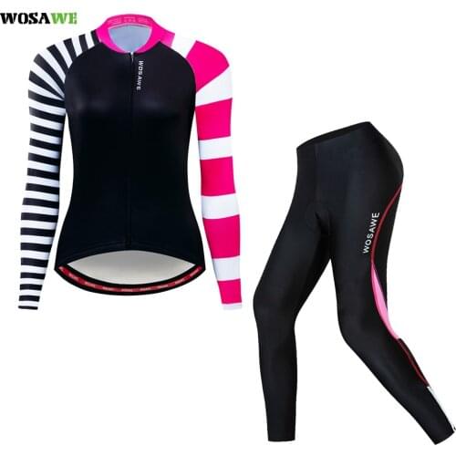 WOSAWE Autumn Womens Cycling Jersey Set Long Sleeve Anti-UV MTB Bicycle Clothing Quick Dry Mountain Cycling Set Ropa Ciclismo