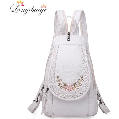 New Ladies Soft Washed Leather Backpack 3-in-1 Cute Cat Women Bagpack Small Travel Backpack For Girls Sac a dos Mochila Feminina