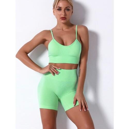 Seamless Women Yoga Set Sport Suit Gym Set Sexy Bra + Hogh Waist Shorts Gym Wear 2PCS Yoga Sets Solid Color Gym Clothing Women