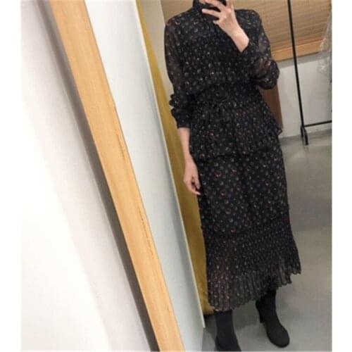 RUGOD Floral Print Vintage Chic Maxi Dress for Ladies V-neck Long Sleeve Female Autumn Dresses Elegant Womens Clothing