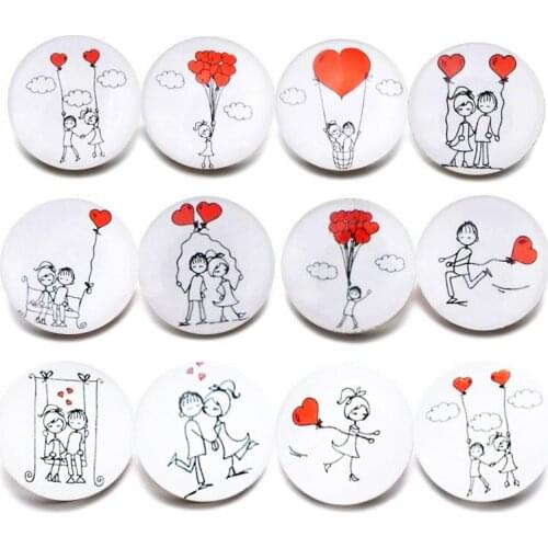 10pcs/lot New Glass Snap Jewelry Mixed Lovers Heart Pattern 18mm Glass Snap Buttons For DIY Snap Bracelet Valentines Day