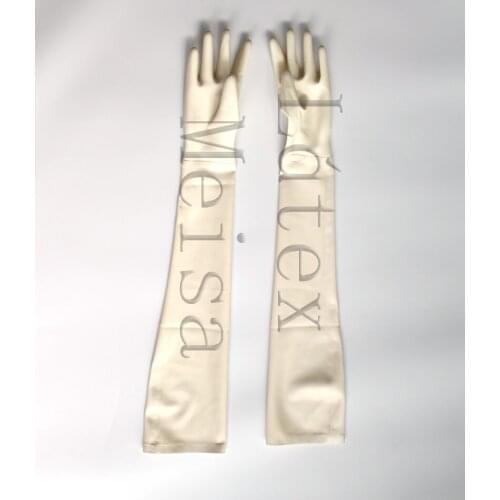 100% natural adults lingerie long five finger Fetish latex bondage gloves to arm in ivory color