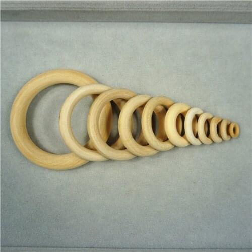 20pcs/lot 40 45 50 55 60 65 70mm Unfinished Wooden Rings Beads DIY Bracelet Baby Teething Ring Round Natural Wood Beads Toys