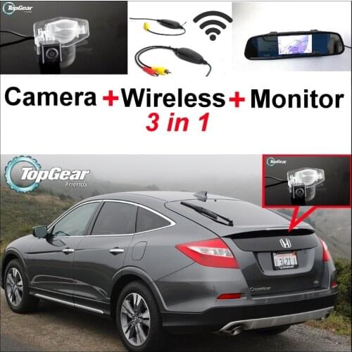 3 in1 Special Rear View Camera + Wireless Receiver + Mirror Monitor DIY Parking System For Honda Crosstour 2010~2013