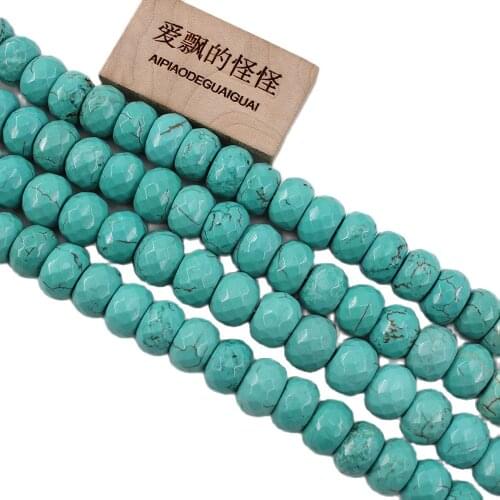 APDGG Natural Stone 9x14MM Faceted Wheel Blue Turquoise Loose Beads 15.5" Strands For Necklace Bracelet Jewelry Making DIY