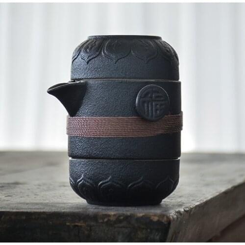 Black ceramic teapots with 2 cups a tea sets portable travel office tea set drinkware