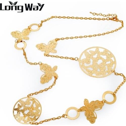 LongWay Long necklace women Gold Color Chain Necklace Long Statement Butterfly Necklaces Pendants Women Accessories Sne150845