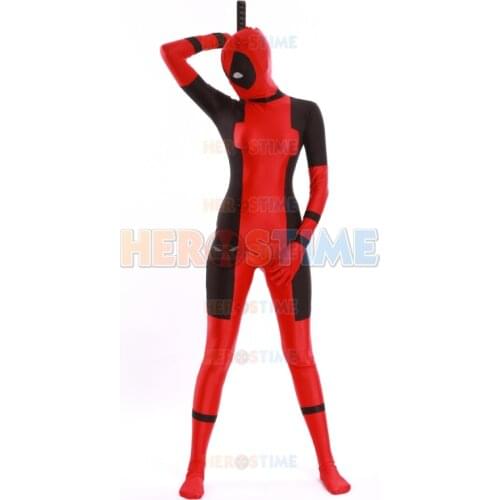 Lady Deadpool Costume Red and Black Spandex Halloween Female Deadpool Superhero Costume Hot Sale Zentai Girls Suit Free Shipping