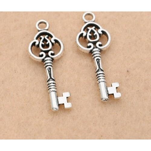 KJjewel Vintage Key Charms Pendants For Jewelry Making Tibetan Silver Plated Diy Craft Charms Handmade 28x10mm