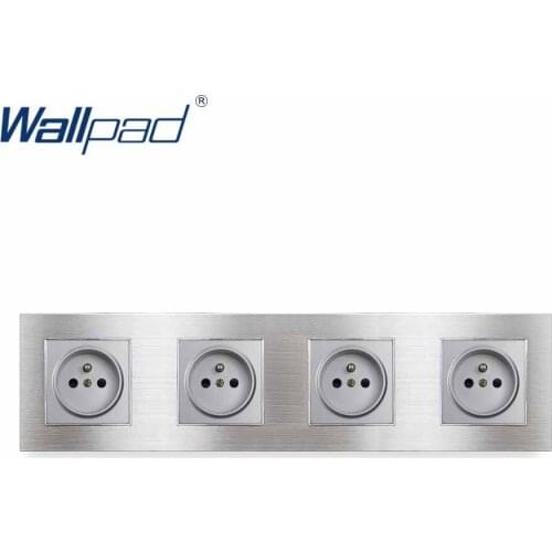 4 EU Socket French Standard Wallpad Luxury Wall Outlet Grey Aluminum Alloy Panel 344*86mm Wall Power Outlet Schuko