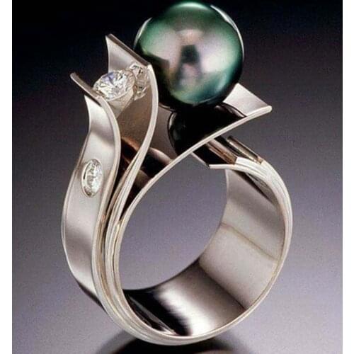 2020 new Design European and American Fashion Sterling jewelry ring for women White & Green Pearl weeding gift ring