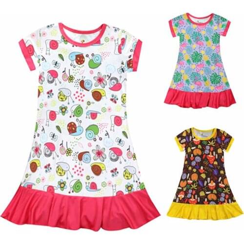 Girls Dress Costume Fashion Fruit Print Casual Dresses Short Sleeve Children Summer Unicorn Outfit Kids Clothing