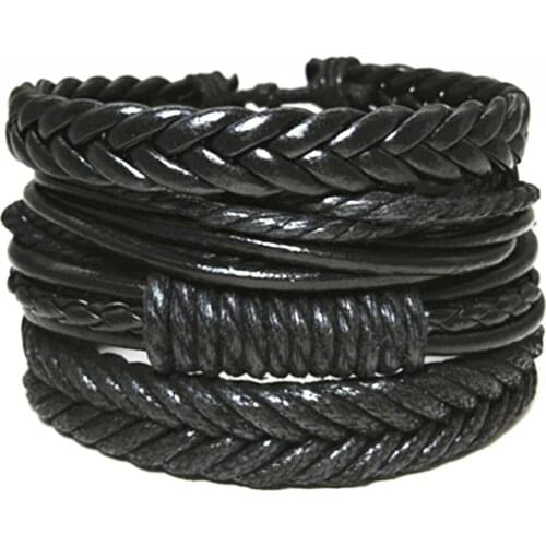 Braided Black Combination Guitar Feather Infinity Wing Cross Beads Wrap Woven Leather Men Bracelets Set Bangle male Jewelry