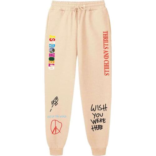 Streetwear TRAVIS SCOTT ASTROWORLD THRILLS AND CHILLS Pants Fashion Letter Fleece Trousers Women Men Jogging Sweatpants