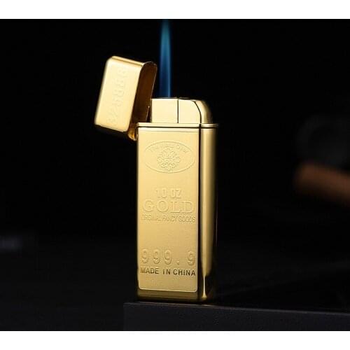 Windproof Creative Gold Bar Inflatable Metal Butane Gas Lighter Cigar Smoking Smoking Accessories Gadgets For Men