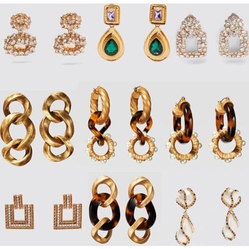 JUJIA za Vintage Earrings For Women Gold Color Geometric Statement Earring Big Metal Earing Hanging Fashion Party Jewelry