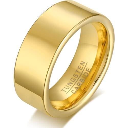 POYA Tungsten Ring 8mm Gold Plated Mens Wedding Band High Polished Comfort Fit
