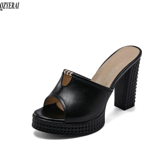 European designer new leather womens slippers 11cm heel fish mouth sandals sexy cowhide womens shoes size 34-40