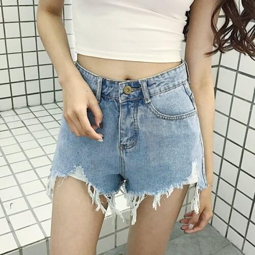 2021 New Summer Women High Waist Wide Leg Denim Shorts Casual Female Streetwear Loose Ripped Tassel Jeans Shorts Mujer