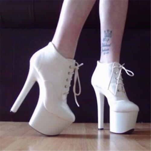 Hot 20CM Thin High Heels Female Shoes Woman Pumps PU Lace Up waterproof fashion Dress Party Wedding shoes for women heels White