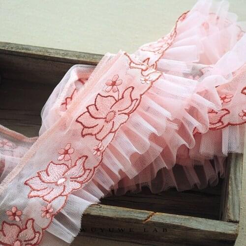 1M 8CM Width Pink Purple Soft Net Mesh Fabric Venise Lace Trims Flower Embroidery Embellishment Sewing Crafts Doll Material