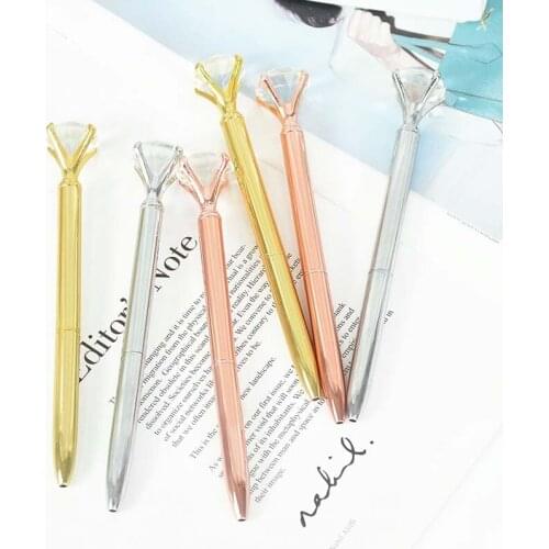 1pcs Rose Gold Silver Ballpoint Pen Metal Diamond Crystal Pens Business Office School Stationery Ballpoint Pen for Children Gift