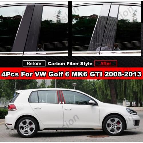 4Pcs Carbon Fiber Car Window Door Center BC Pillar Post Cover Trim Sticker For Volkswagen VW Golf 6 MK6 2008-2013 PC Material