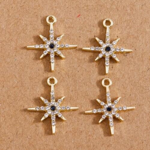 5pcs 16*19mm Shining Crystal Star Charms for Jewelry Making Gold Color Alloy Charms Fit Pendants Necklaces Earrings DIY Crafts