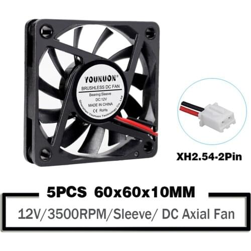 5PCS YOUNUON DC 12V 2Pin 6cm 60mm 60x60x10mm Mini CPU Cooling Computer PC Case Cooler Fan
