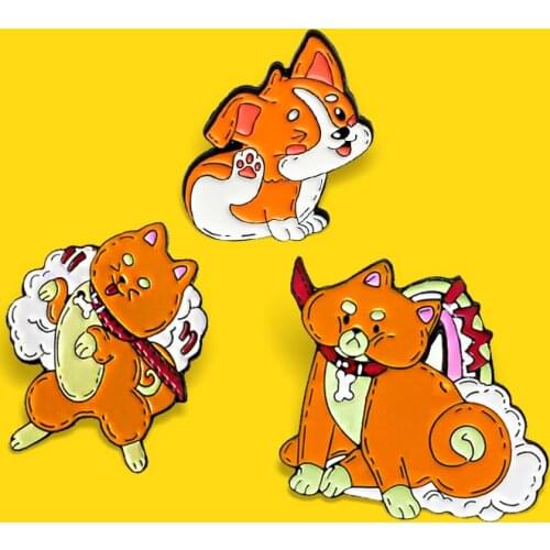 Cartoon Dog Brooches Lovely Cocky dog Akita dog Animal Enamel Pin Lapel Badge Bag For Friends Broche Bijoux Jewelry Wholesale