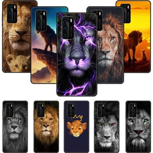 Phone Case For Huawei P20 P30 P40 P Smart Z + P10 Mate 30 10 20 Lite Pro Black Cover Hoesjes Art Etui Animal Of The King Lion