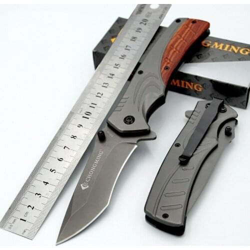 8.6'' Damascus Tactical Knives folding knife Gray Steel blade Woodle handle Outdoor camping knife hunting pocket knives EDC Tool