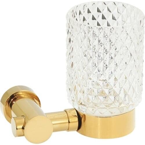 Venus Gold Mounted Brass-Diamond Shaped Glass Tooth Brush Holder 8506