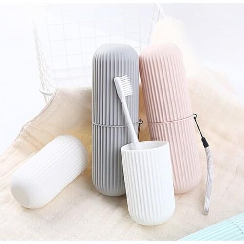4 Colors Stripe Travel Toothbrushing Storage Case Teeth Cylinder Cup Wash Portable Suit Toothbrush Box for Camping Trip
